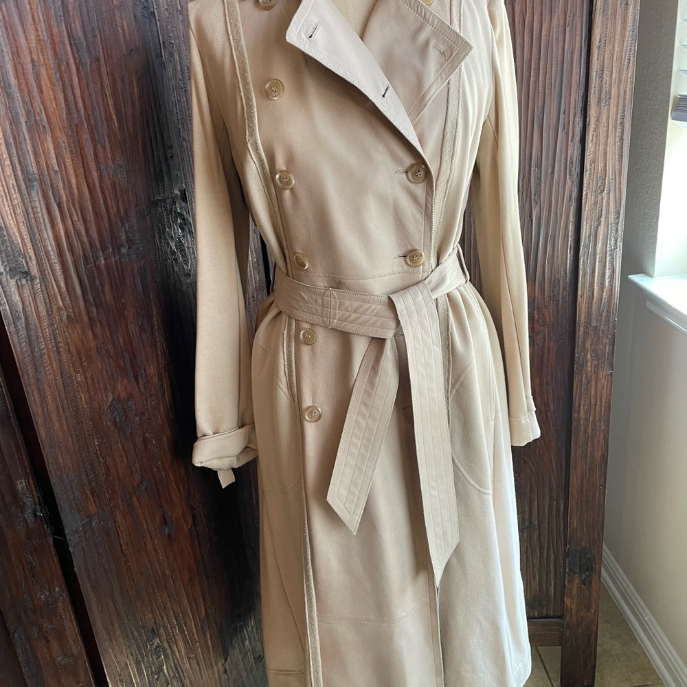 illia Camel Napa Leather and Fleece Long Trench Coat